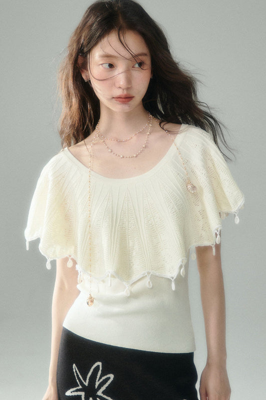 Off-Shoulder Ruffled Knit Top