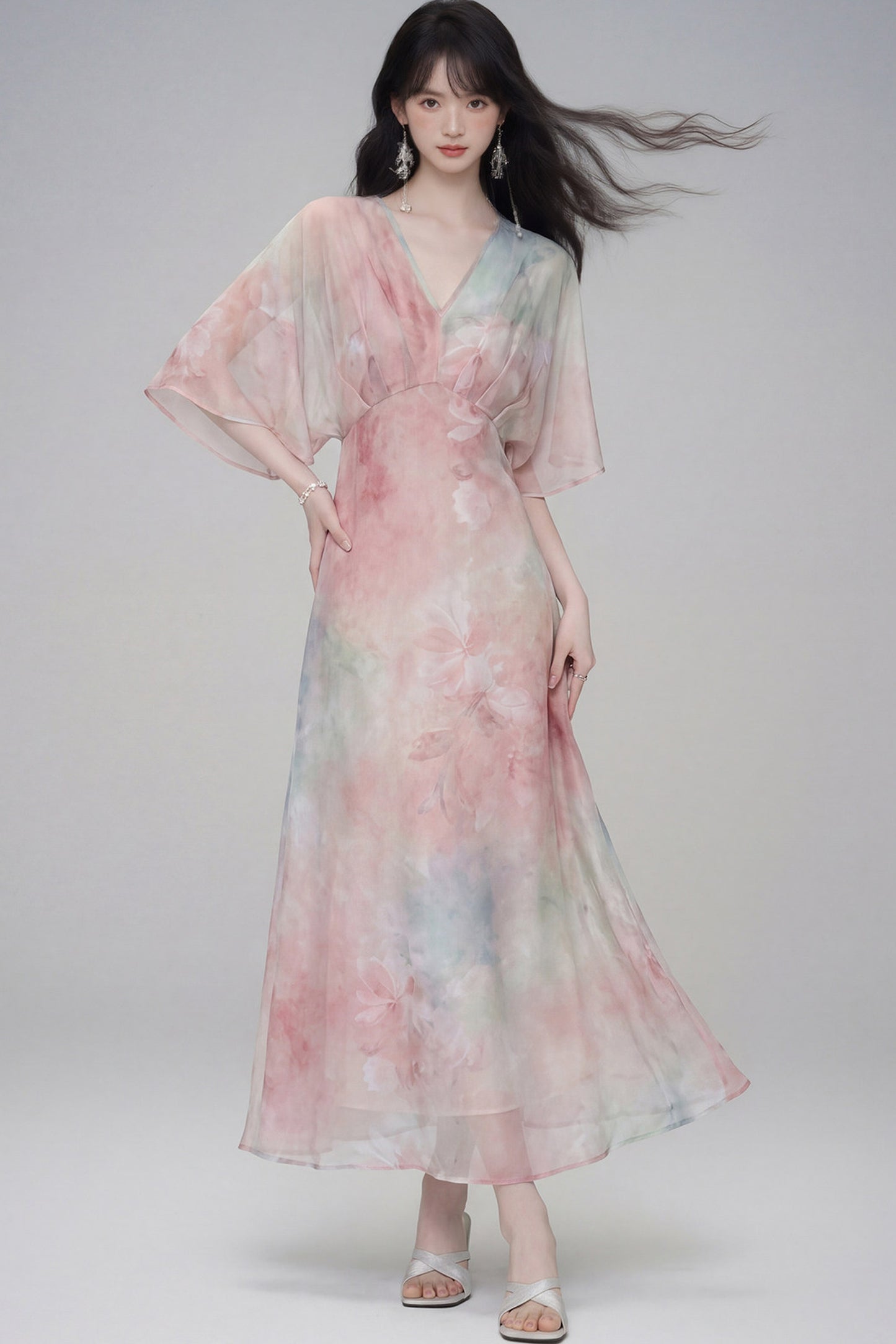Pink Lotus Gradient Floral Dress
