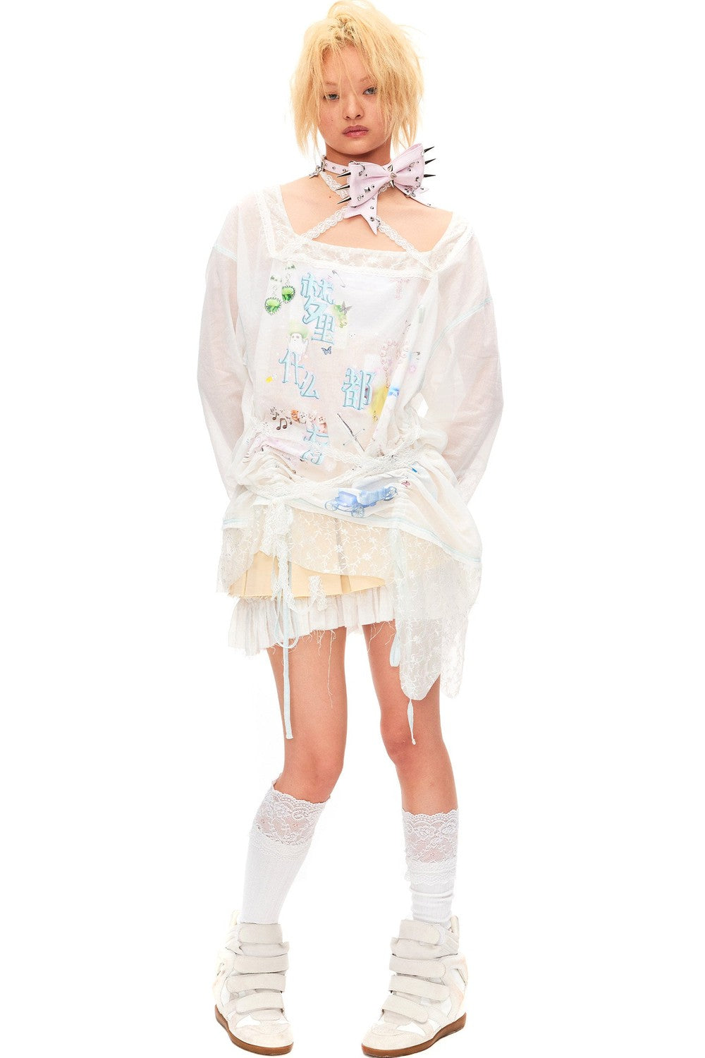 Lace Trim Drawstring Top