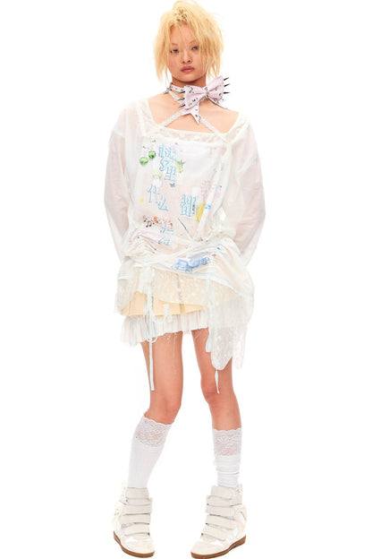 Lace Trim Drawstring Top