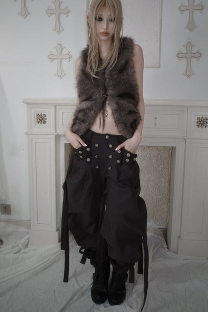 Adjustable Lace-Up Rivet Low-Waist Pants