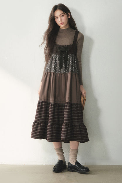 Plaid Floral Patchwork Dress