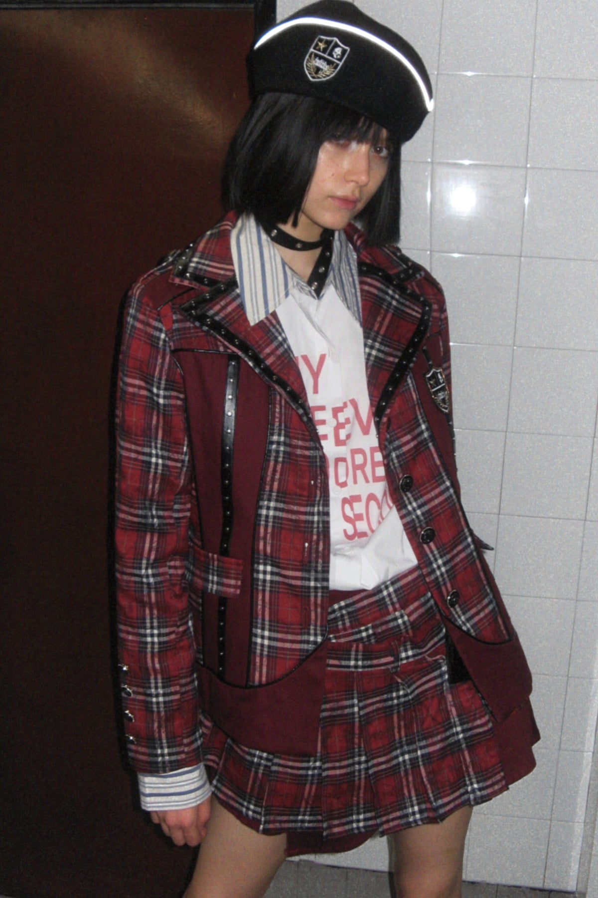 Asymmetrical Pleated Plaid Graffiti Skirt