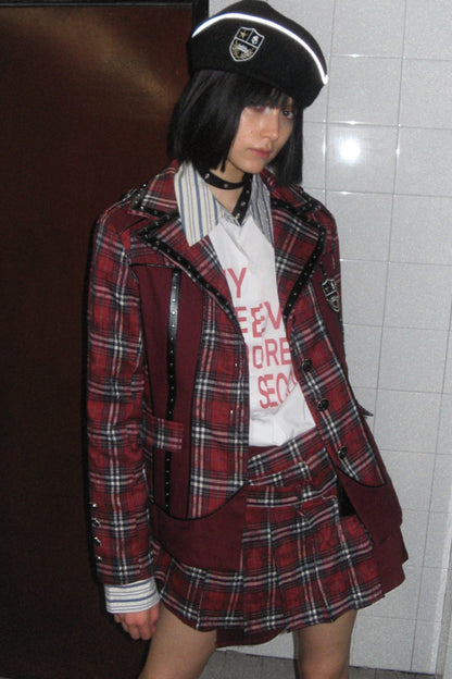 Asymmetrical Pleated Plaid Graffiti Skirt