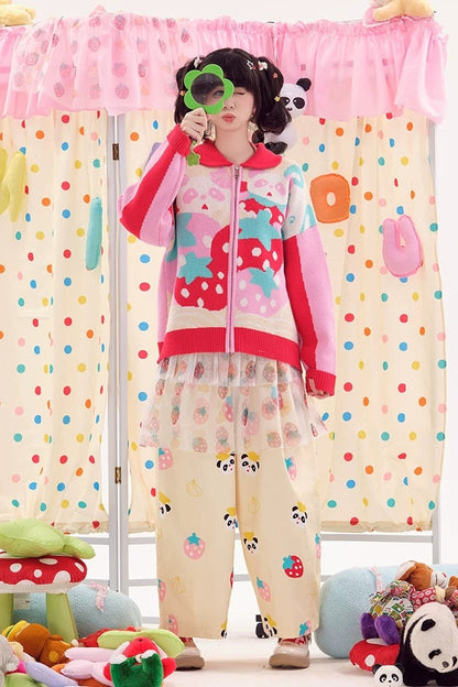 Jeans im japanischen Stil mit Panda-Motiv
