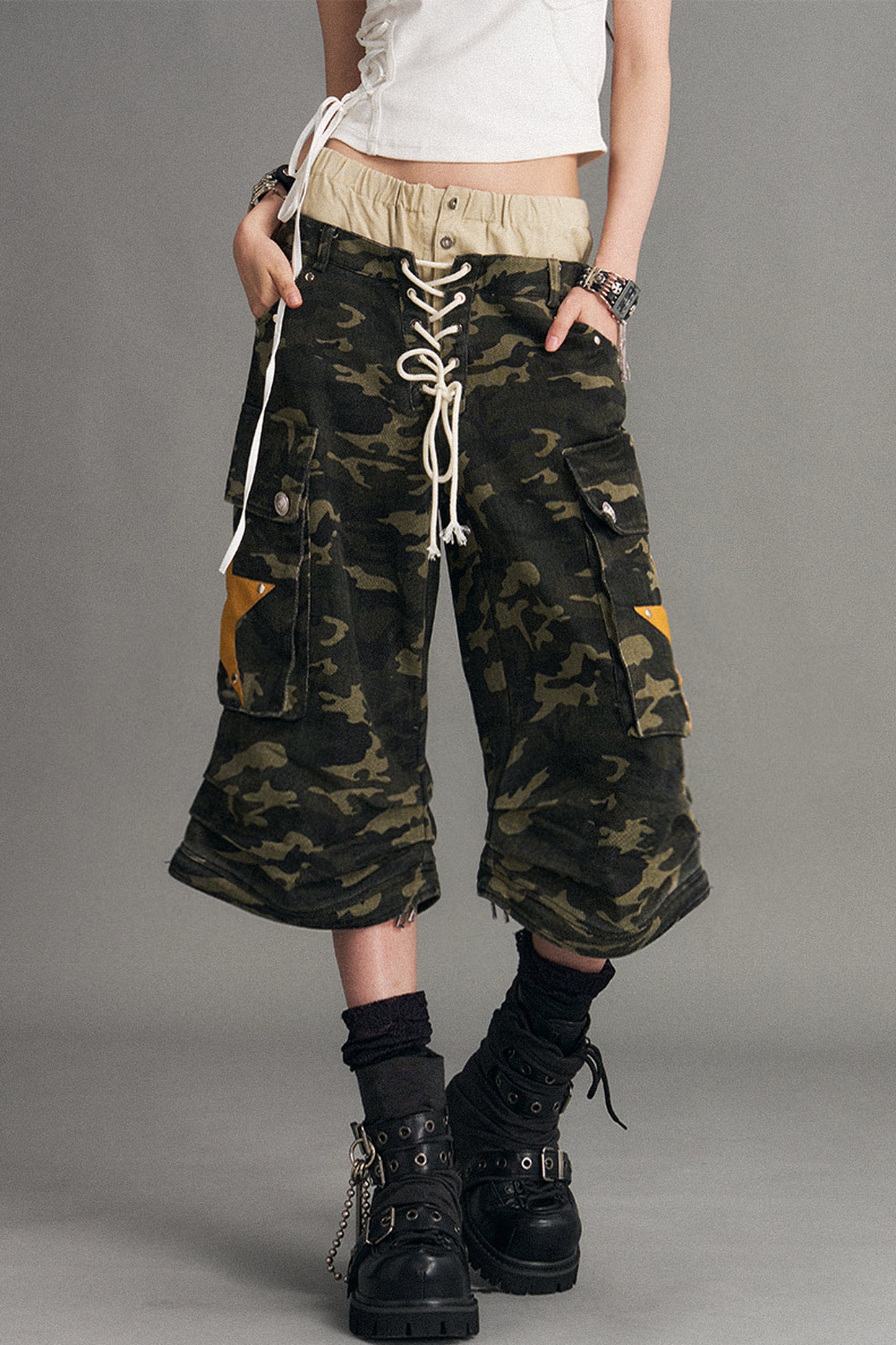 Detachable Camouflage Wide-Leg Pants