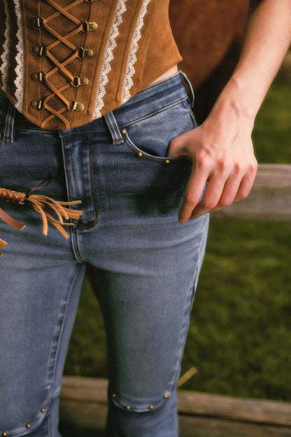 Fishbone Suede Corset Camisole Jeans Set-Up