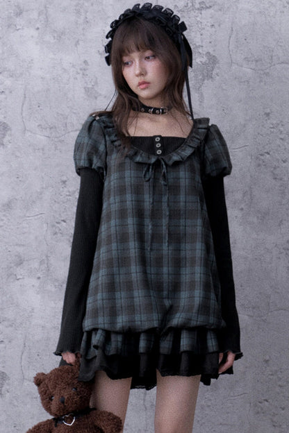 Blue Black Plaid Babydoll Dress