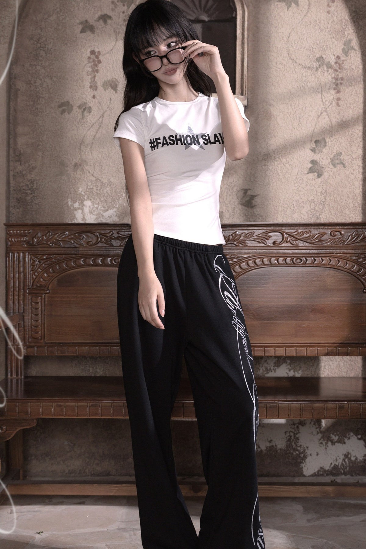 Silver Glitter Print Short T-Shirt