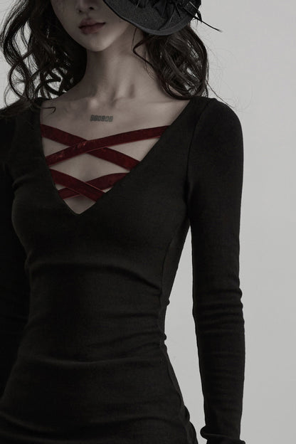 Red Velvet Cross-Tie Long Sleeve T-Shirt