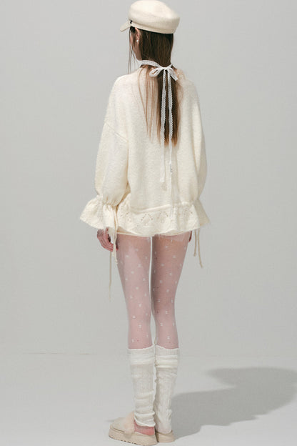 Loose Crochet V-Neck Cardigan