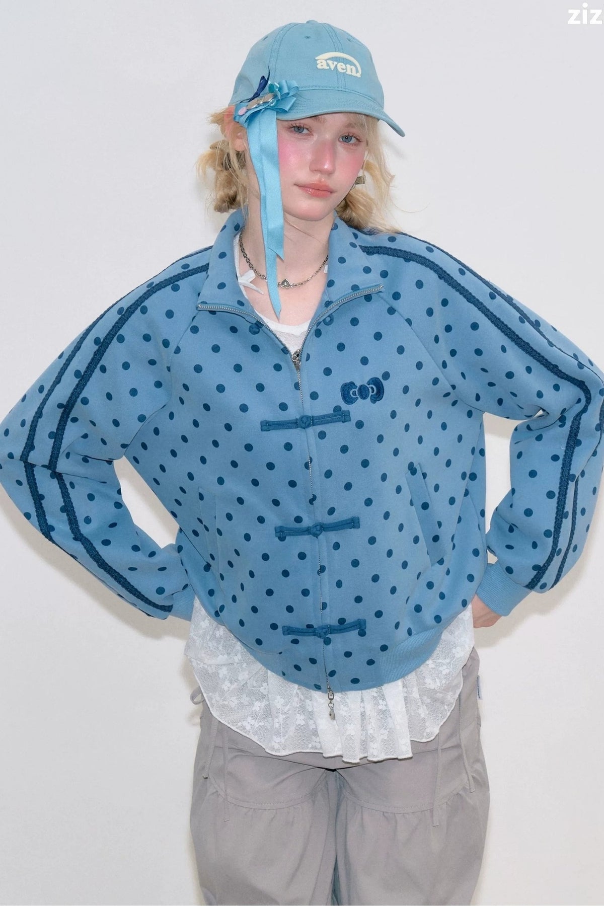 Polka Dot Zip Up Hoodie Jacket