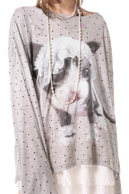 Polka Dot Cat Rhinestone Long-Sleeved T-Shirt