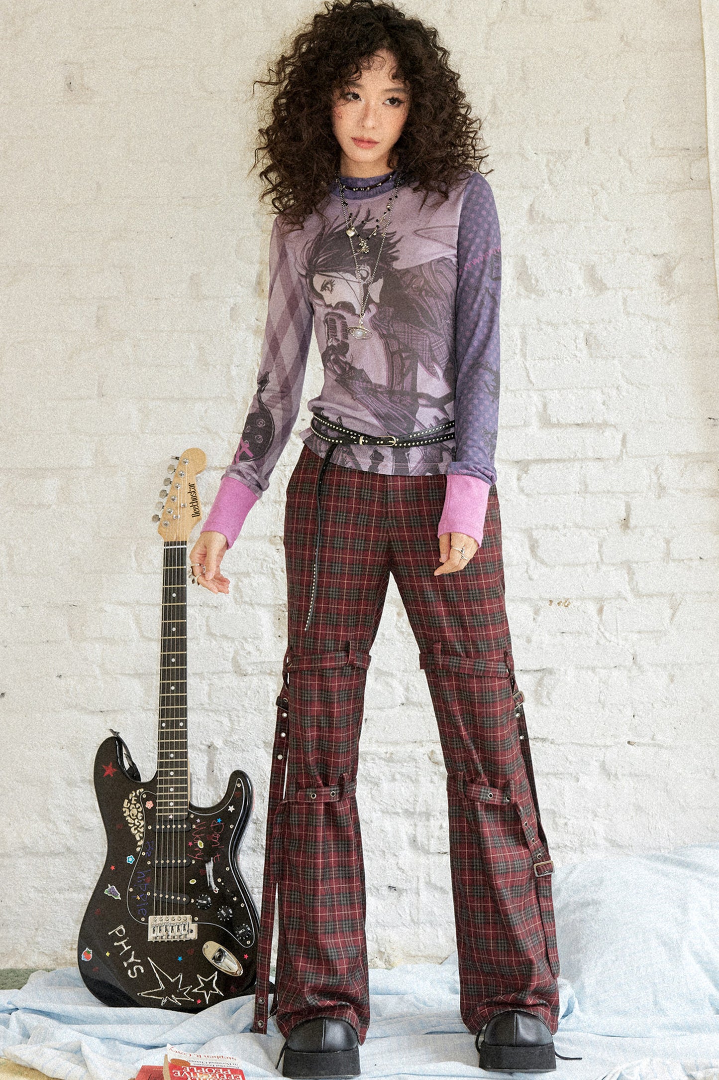 Plaid Punk Flare Trousers Set-Up