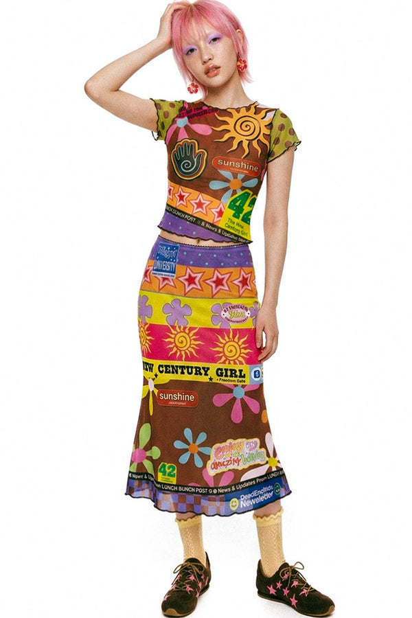 Retro Mesh Fishtail Skirt Set-Up