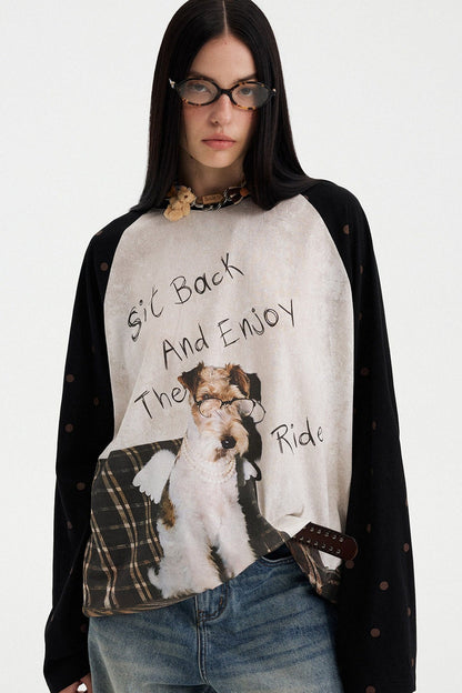 Puppy Print Colorblock Raglan Long Sleeve T-Shirt
