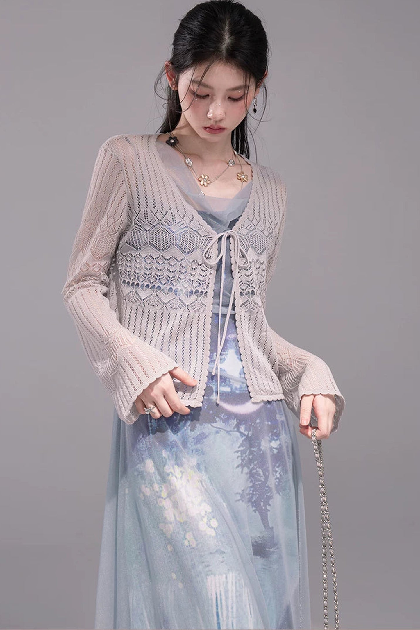Hollow-Out Lyocell Knit Cardigan