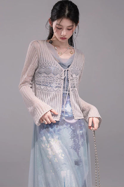 Hollow-Out Lyocell Knit Cardigan