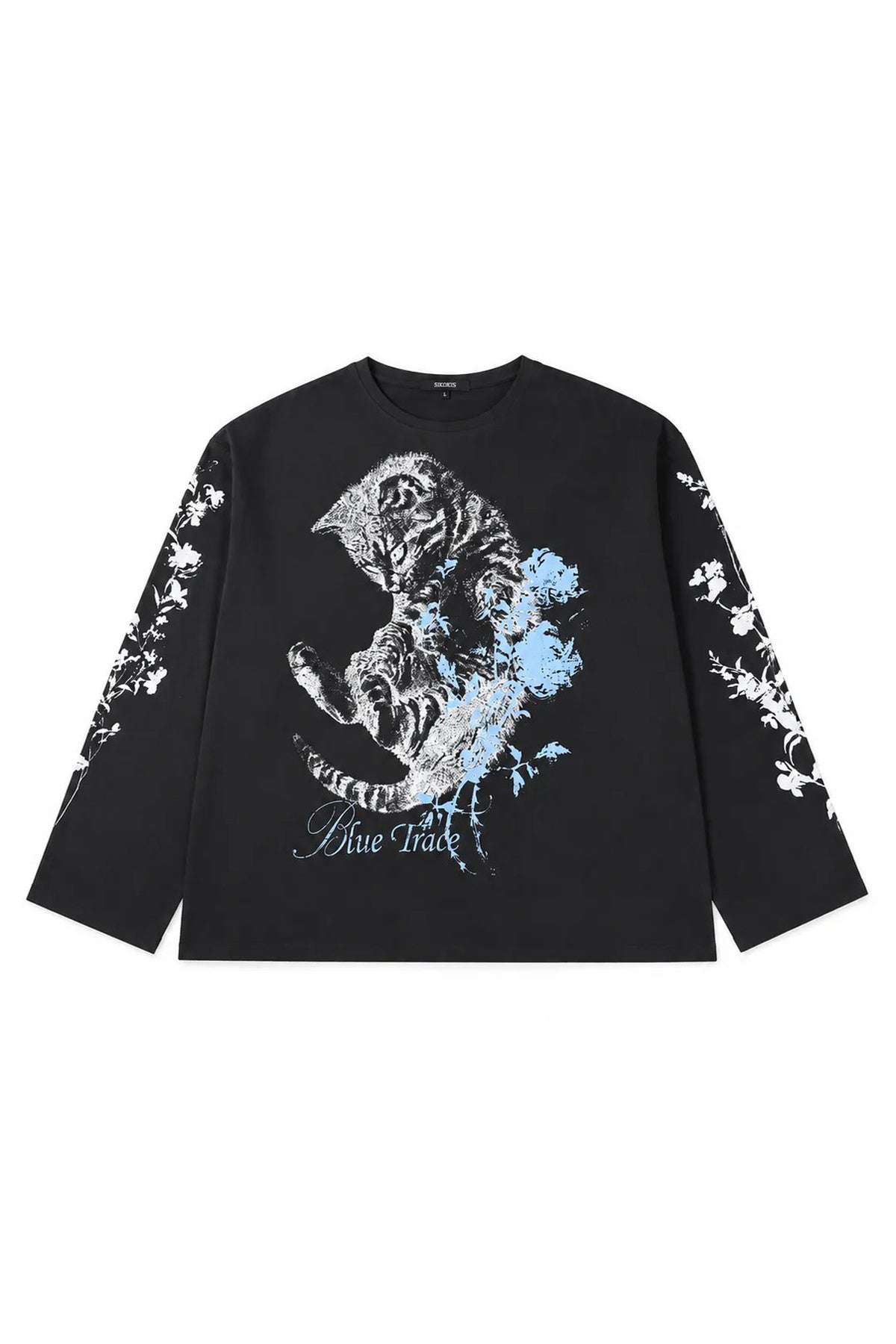 Distressed Cat Floral Long-Sleeve T-Shirt
