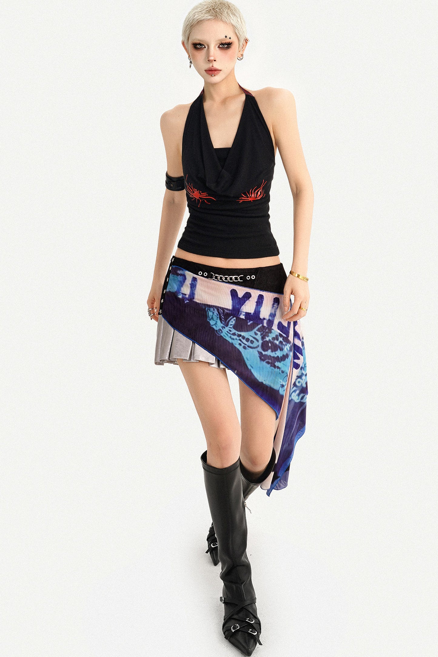 Irregular Asymmetrical Print Mini Skirt