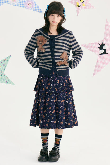 Bear Sailor Collar Chunky Knit Sweater