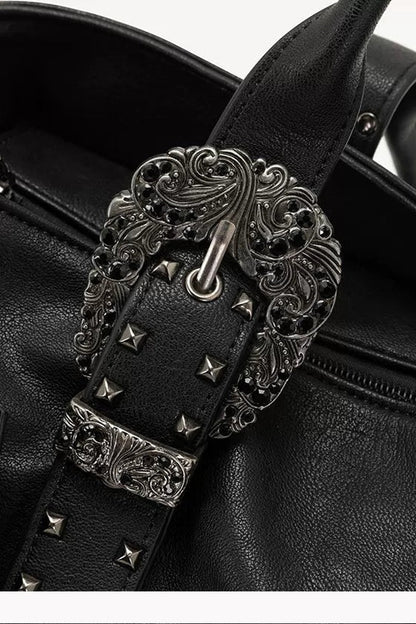 Cross Rivet Leather Shoulder Bag