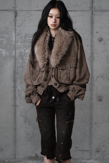 Loose Distressed Plaid Patchwork Jacket
