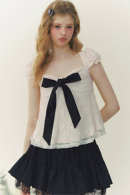 Summer Square Neck Bow Blouse