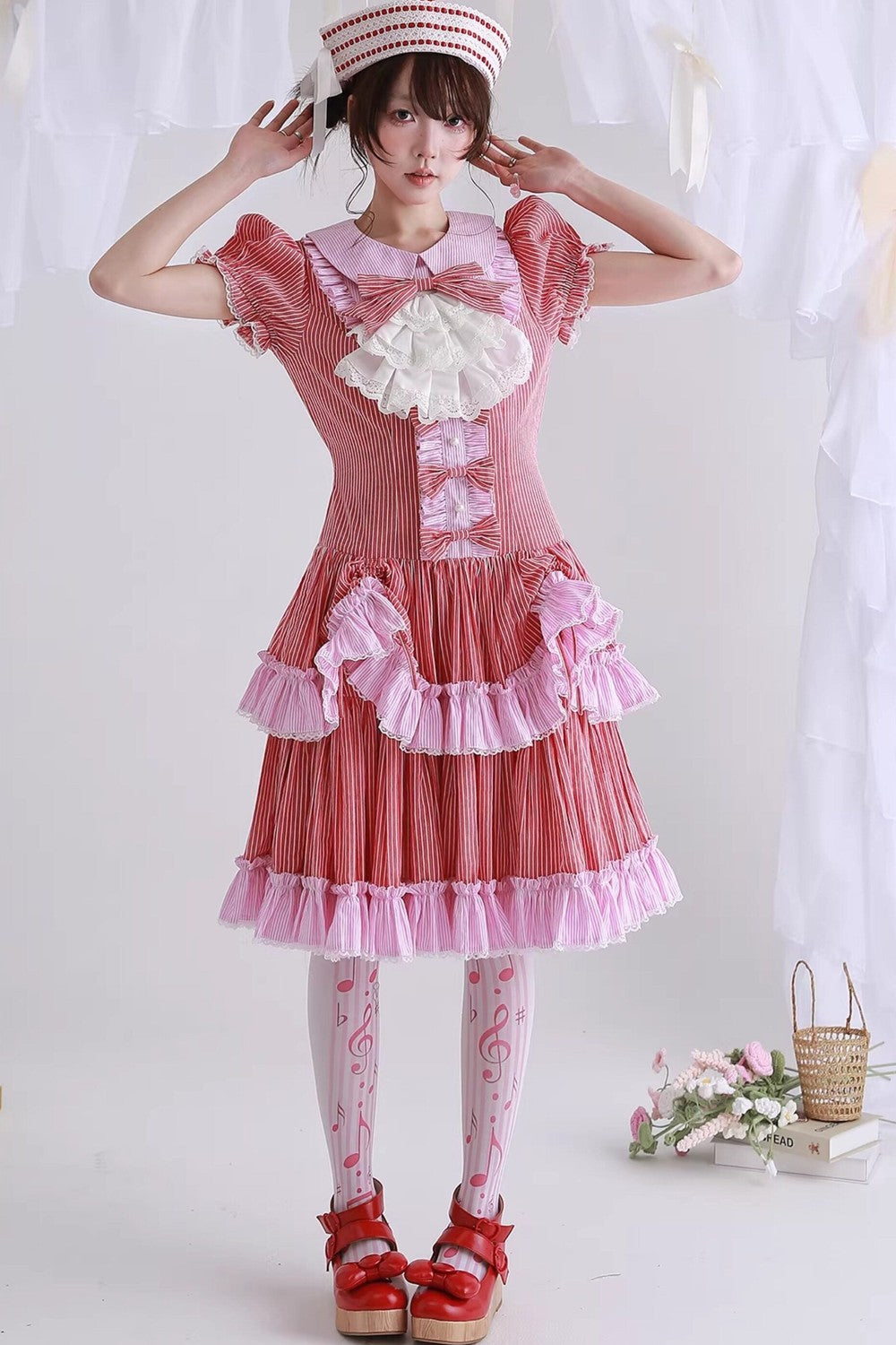 Red Retro Striped Lolita Dress