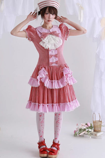 Red Retro Striped Lolita Dress