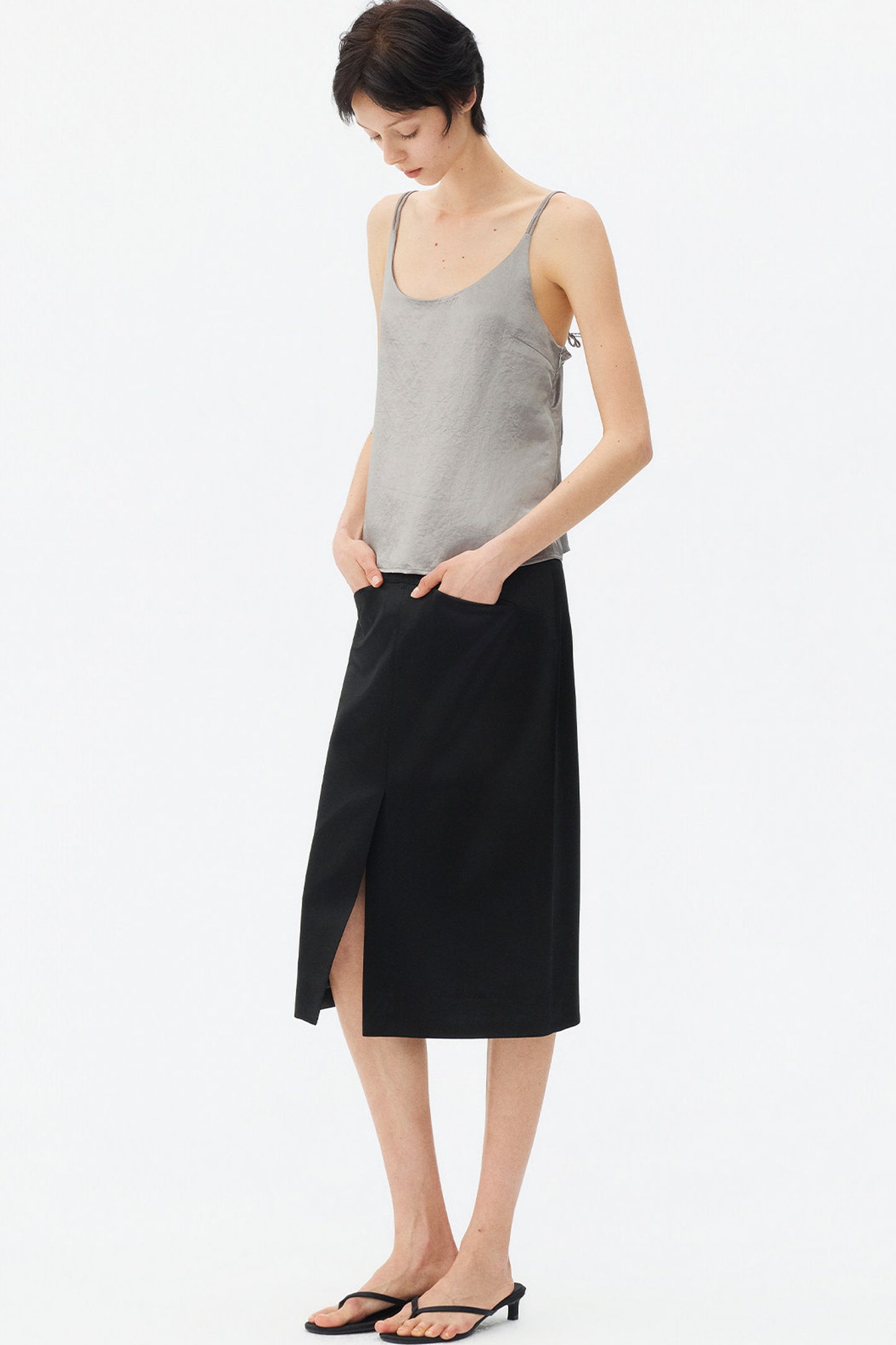 Thin Strap Satin Camisole and Mermaid Skirt Set-Up
