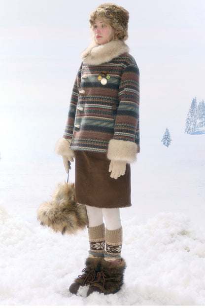 Brown Frayed Corduroy Mid-Length Skirt