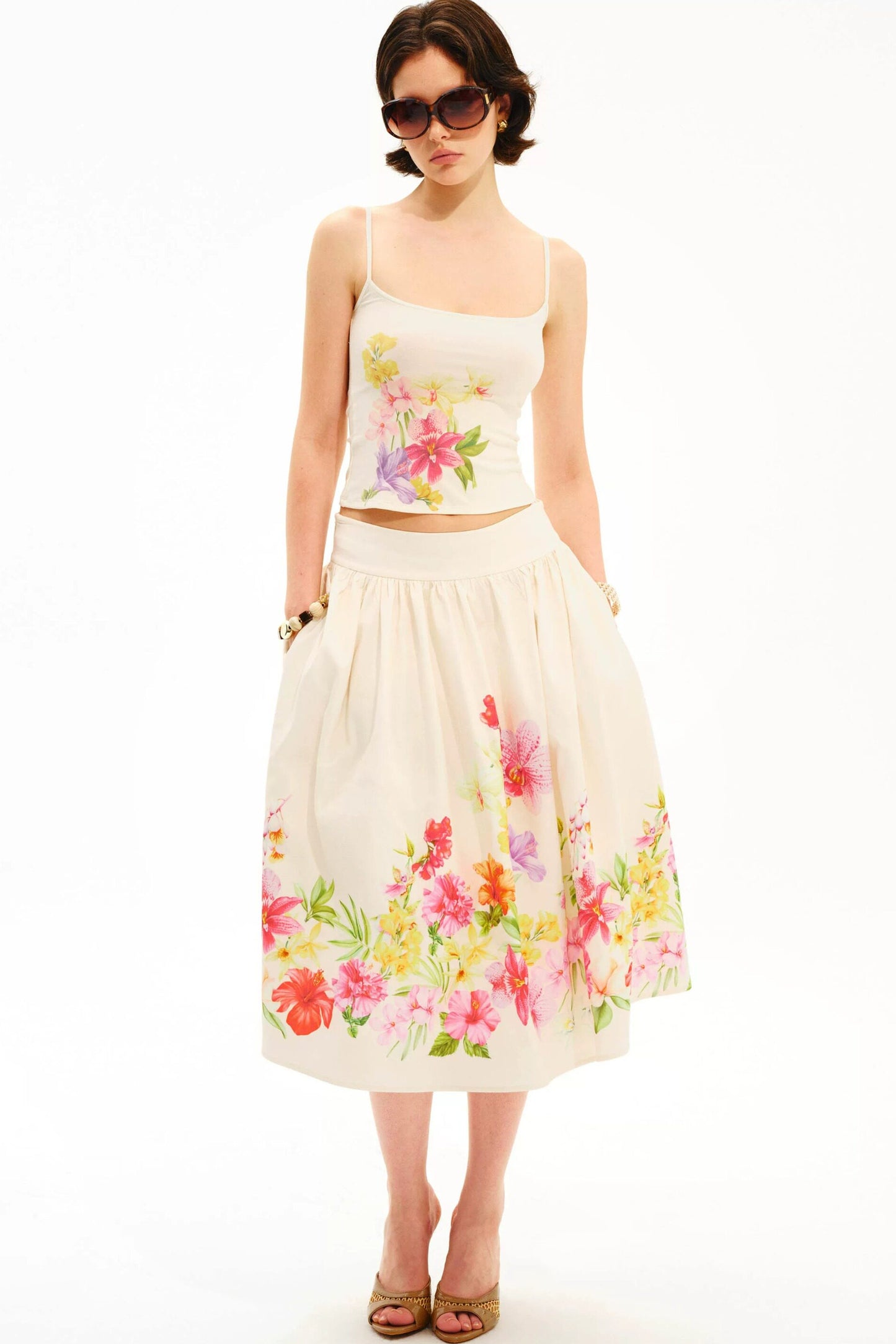 Retro Tencel Printed Camisole Skirt Set-Up