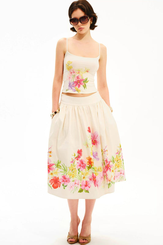 Retro-Tencel-Set aus bedrucktem Trägertop und Rock
