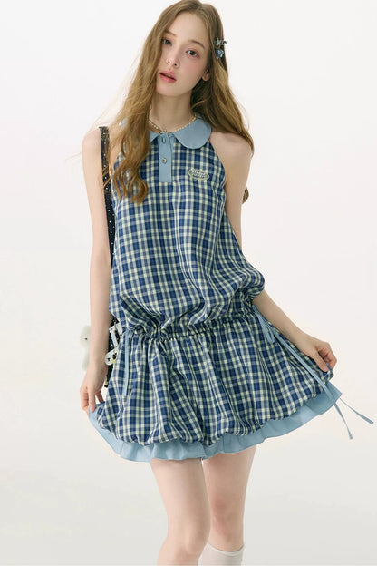 Blue Plaid Doll Collar Dress