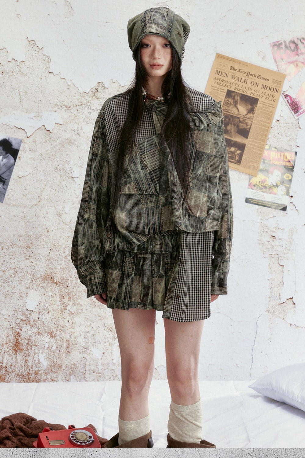 Blusa vintage effetto tie-dye a quadri