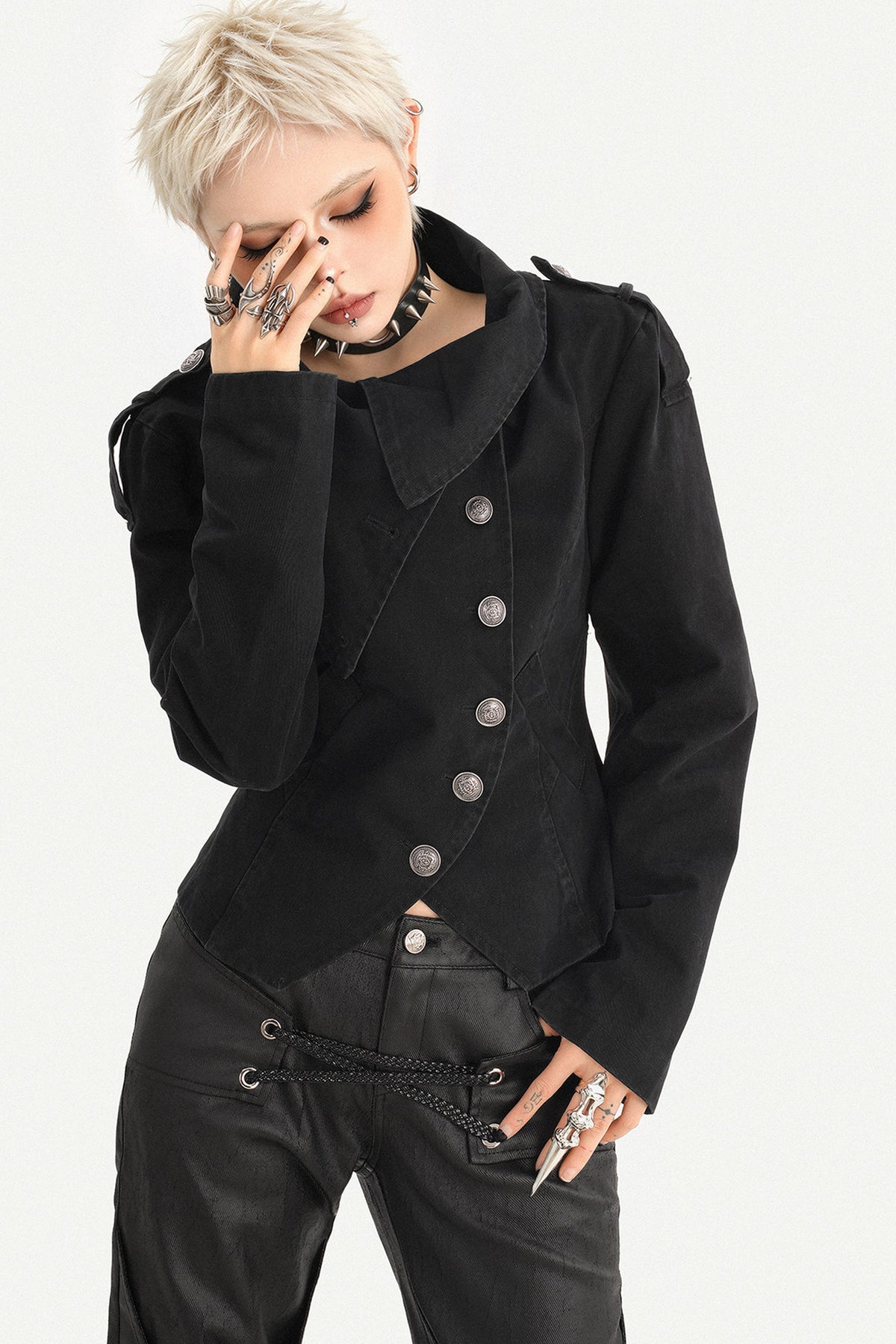 Punk Gothic Asymmetrical Diagonal Button Jacket