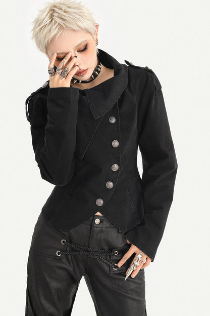 Punk Gothic Asymmetrical Diagonal Button Jacket