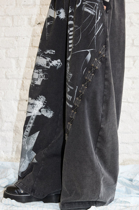 Retro Distressed Print Sweatpants