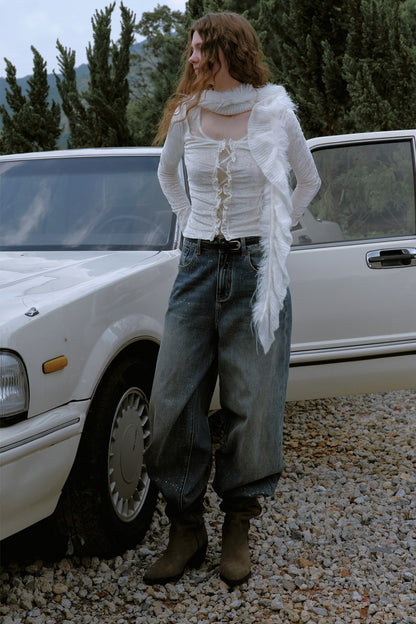 Beaded Lace Cut-Out Top