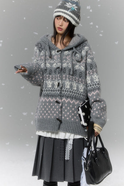Fair Isle Duffle Button Cardigan