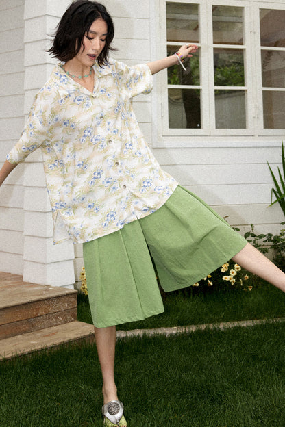 Hawaiian Contrast Print Blouse