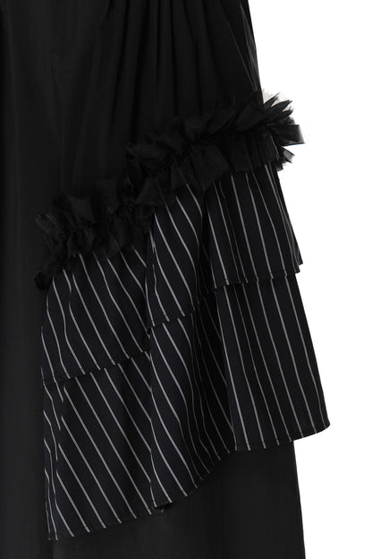 Irregular Black Gauze Striped Skirt Pants