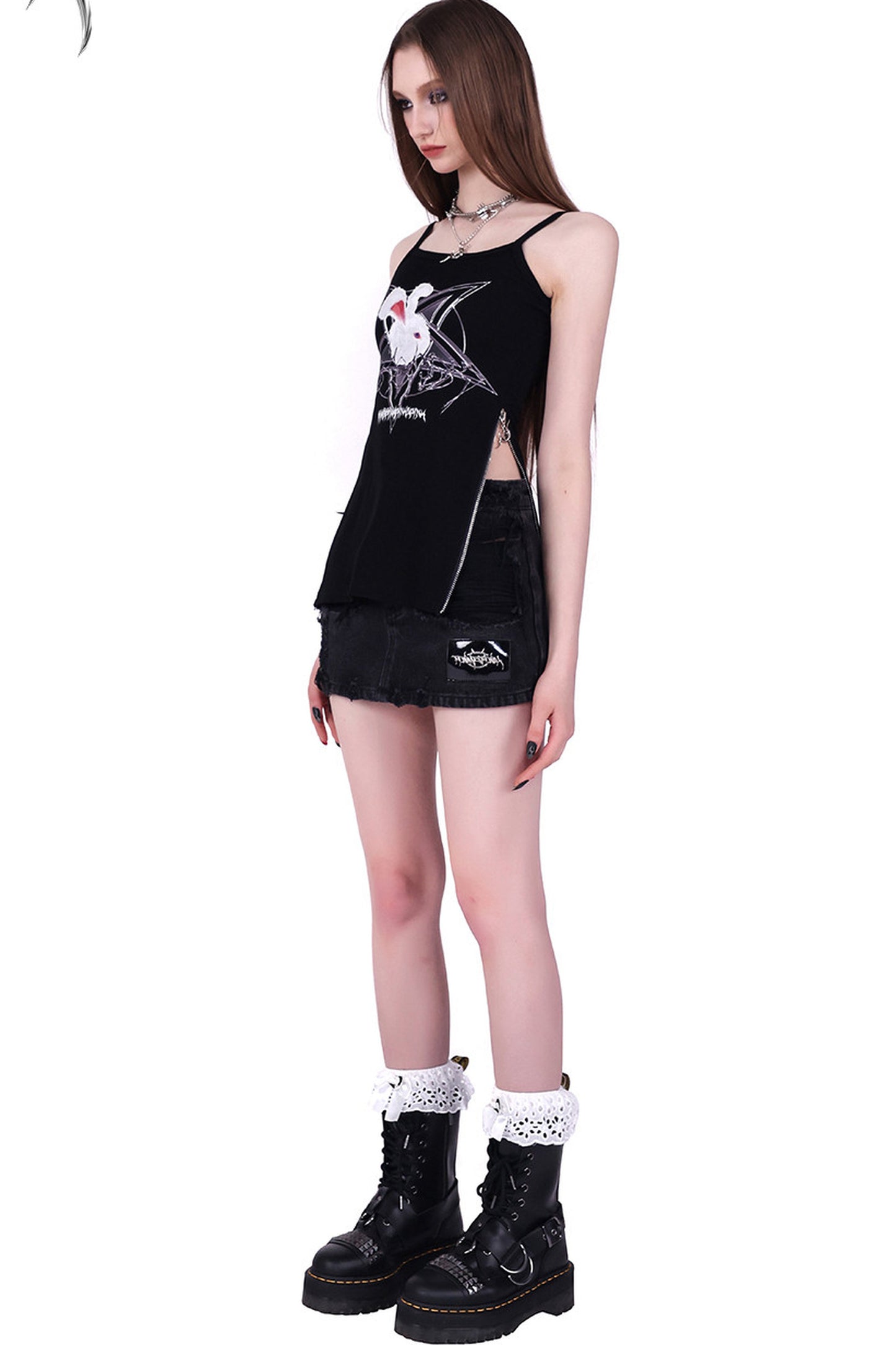 Printed Rabbit Mesh Blouse Set