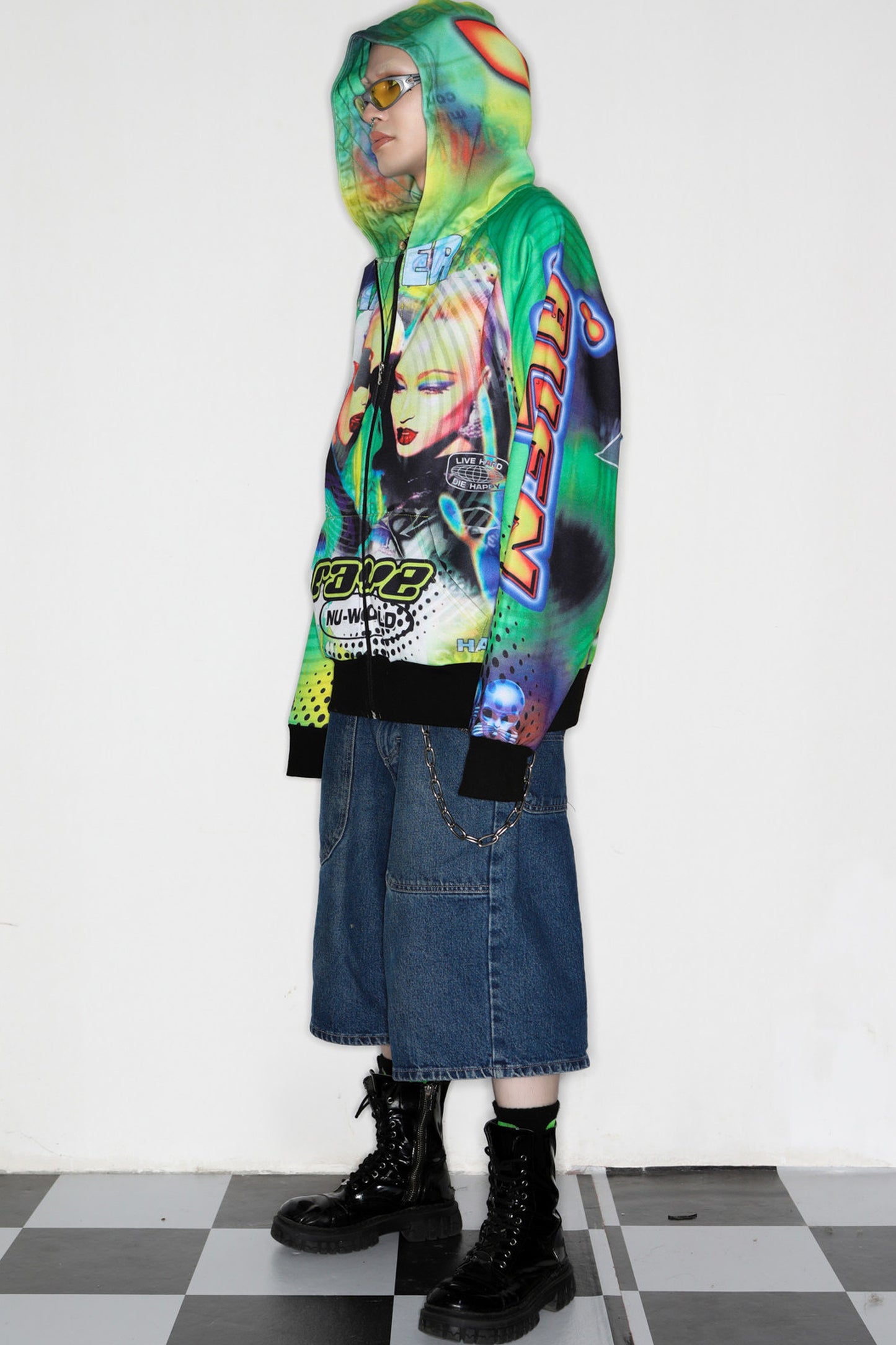 Y2K Alien Rave Print Hooded Jacket