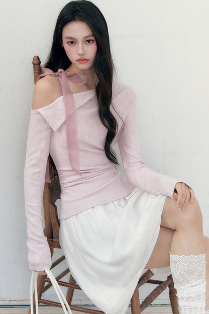 Off-Shoulder Lapel Long Sleeve Top