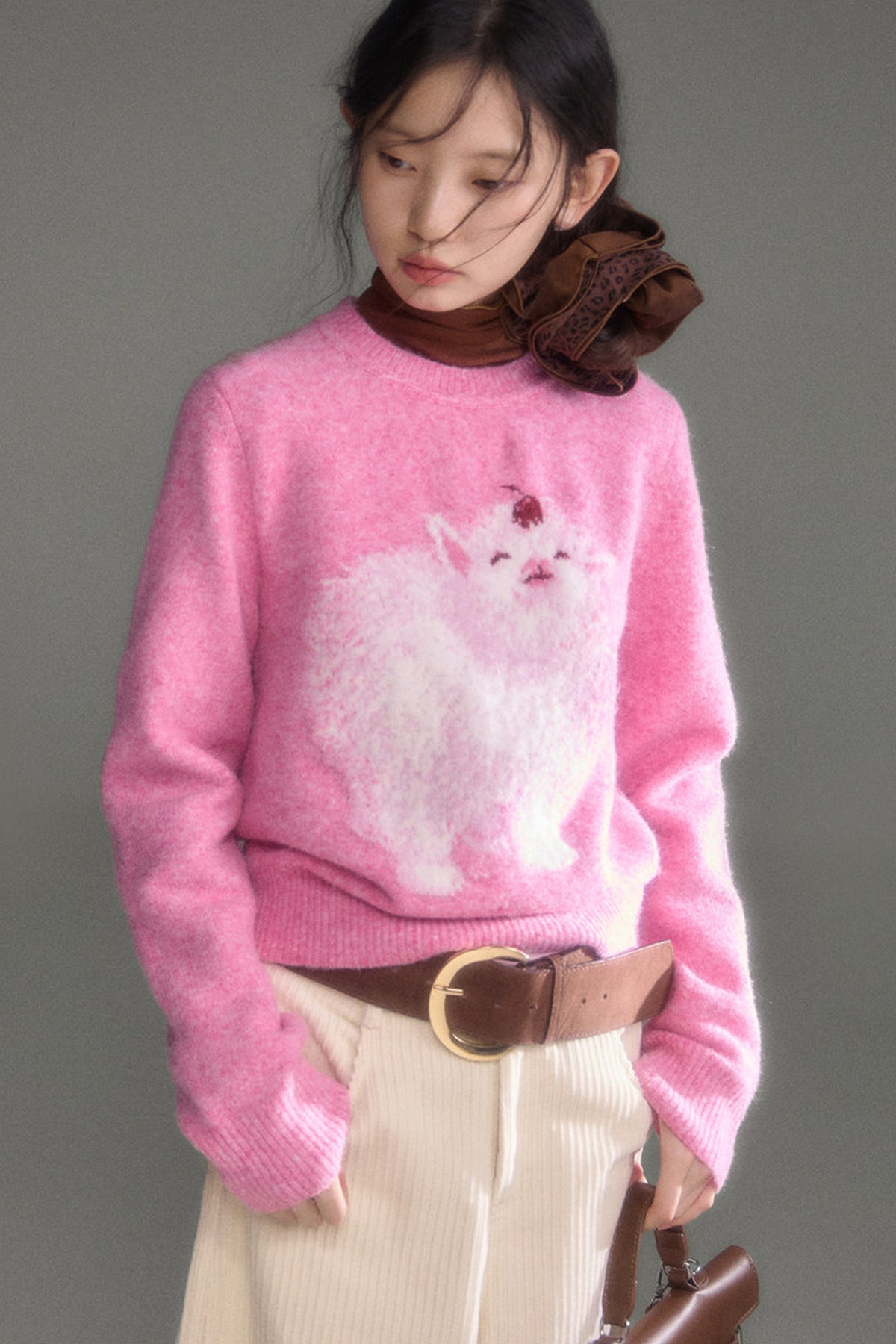 Cherry Lamb Jacquard Wool Blend Sweater