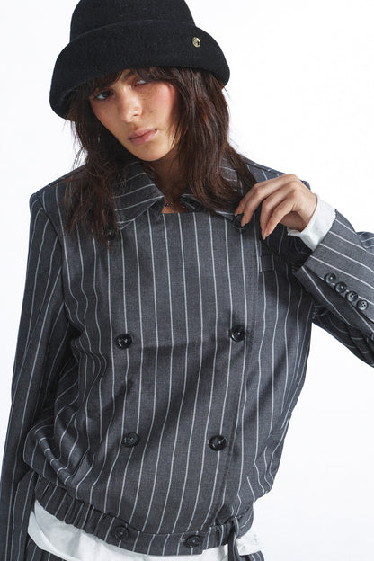 Striped Double-Breasted Blazer and Shorts Set-Up