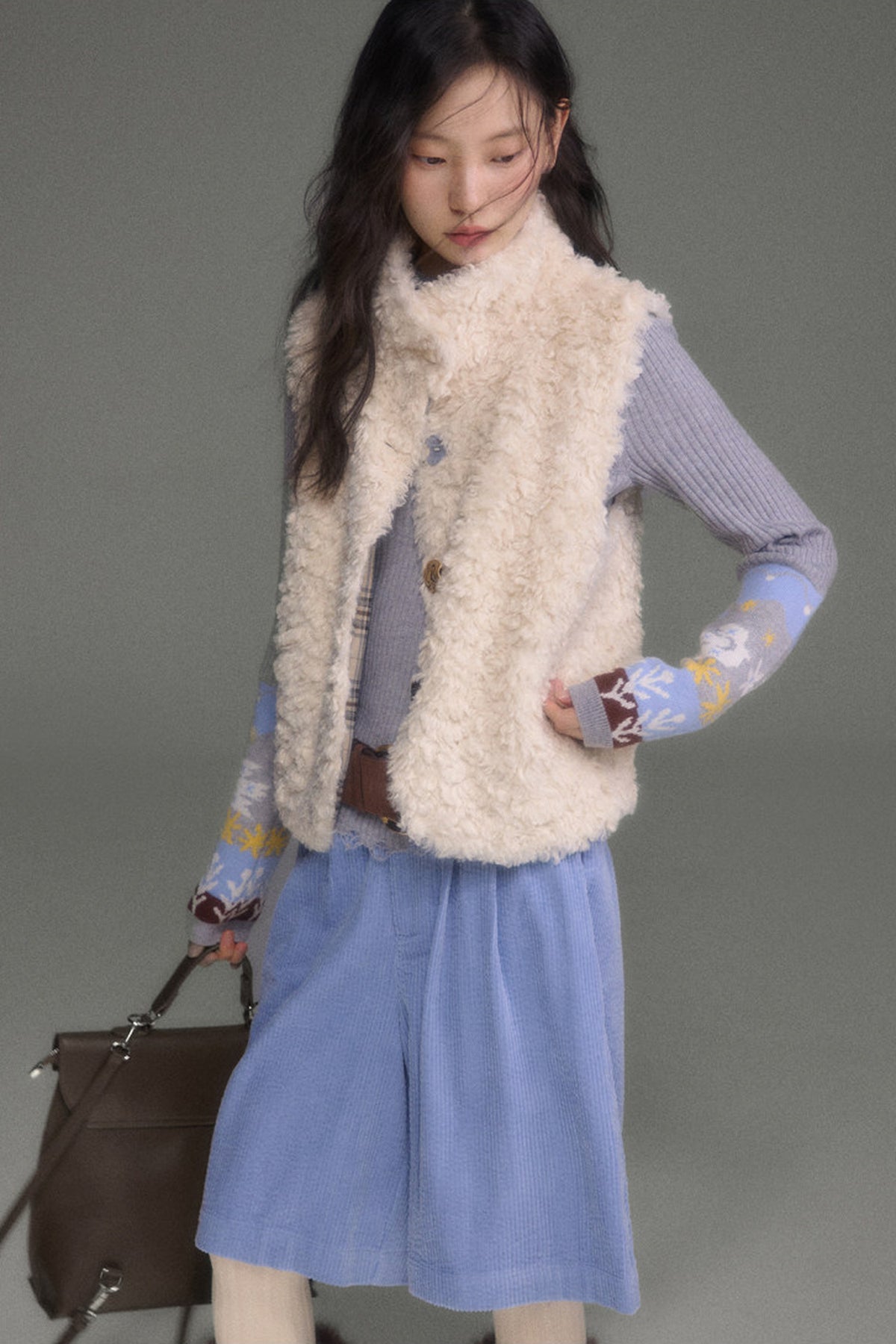 Wool Blend Bird Jacquard Knit Top