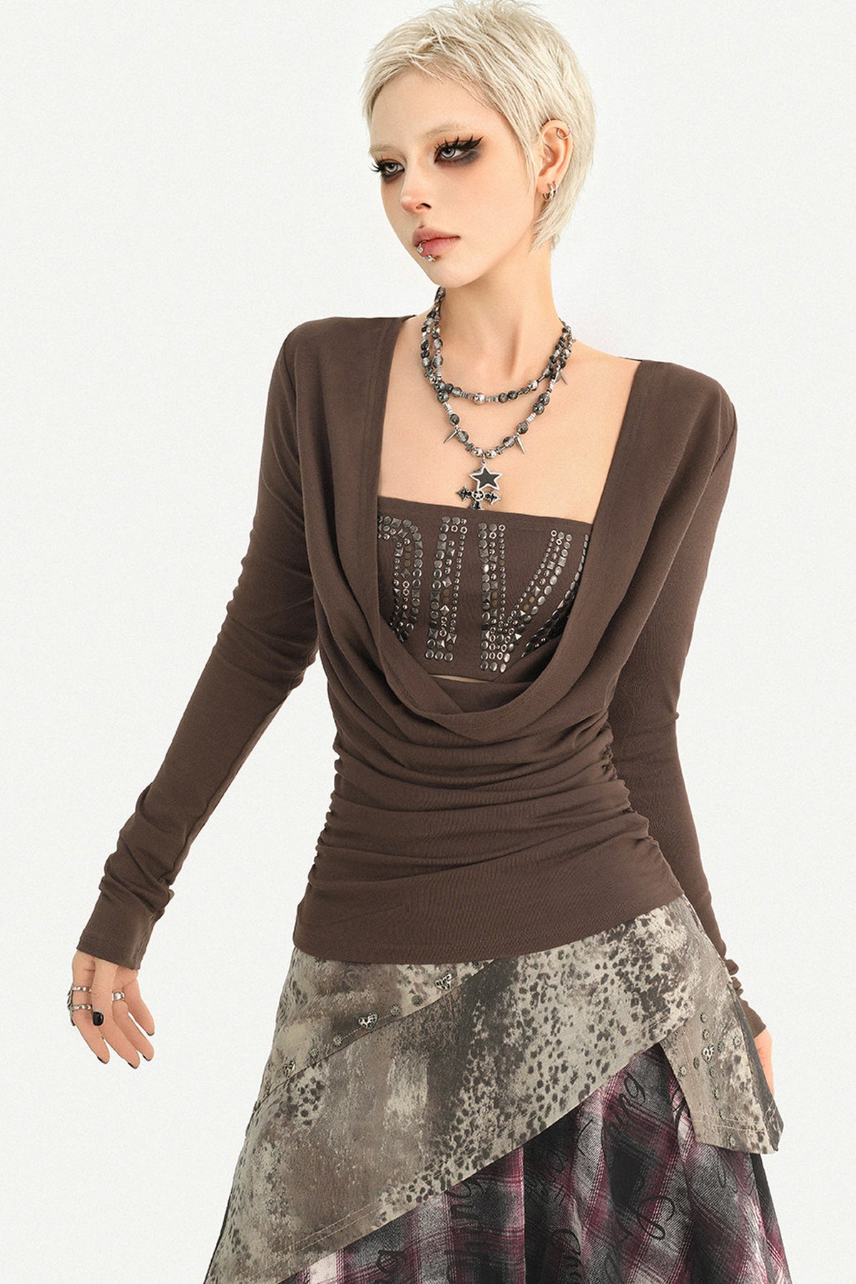 Rhinestone Bandeau Long Sleeve Top Set